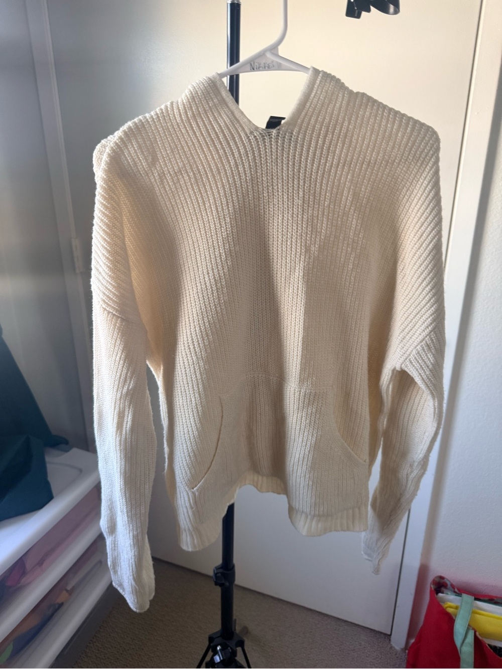 NWOT Forever 21 Cream Ribbed Crewneck Sweater Hoodie